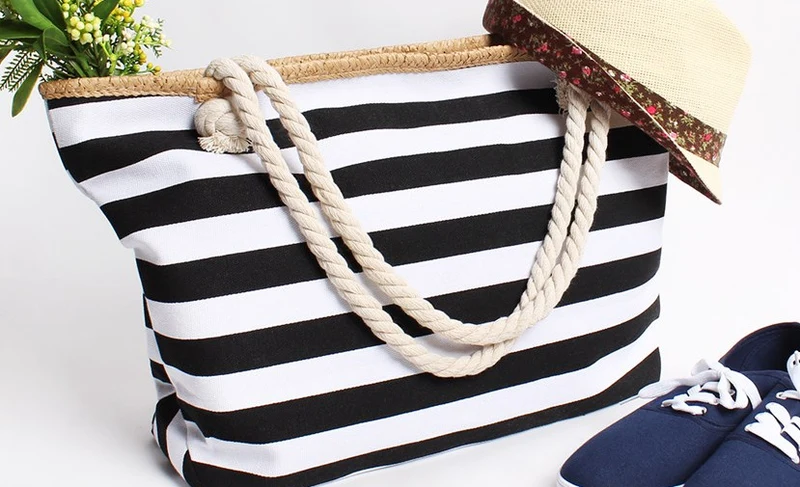 Große Strandtasche mit nautischen Streifen Skanto