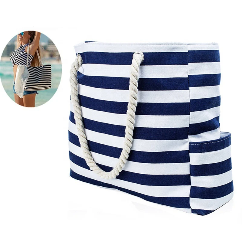 Große Strandtasche mit maritimem Streifenmuster Skanto