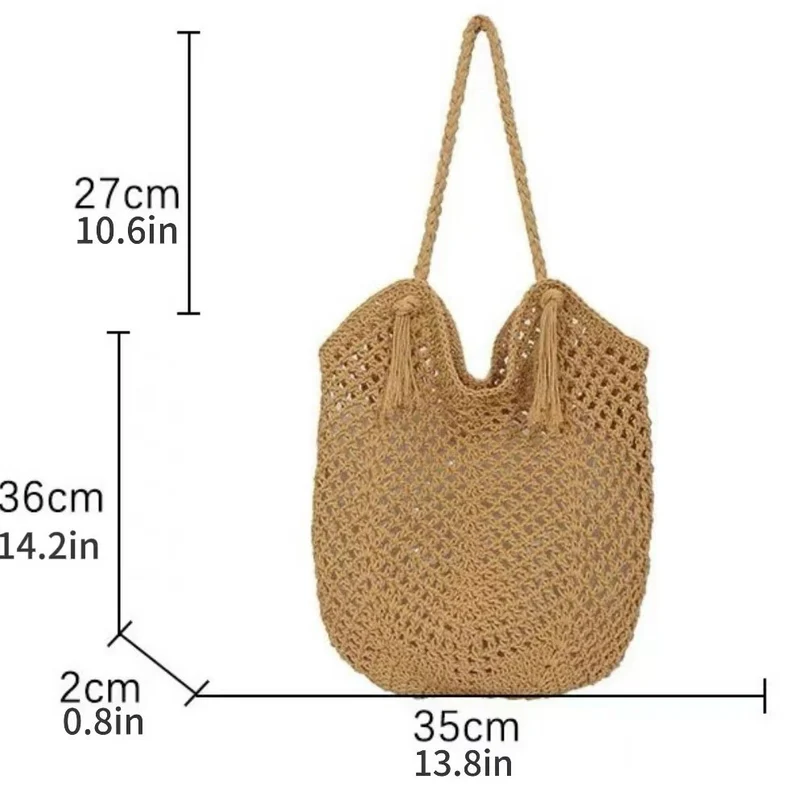 Handgefertigte Strohtasche mit Quasten Skanto