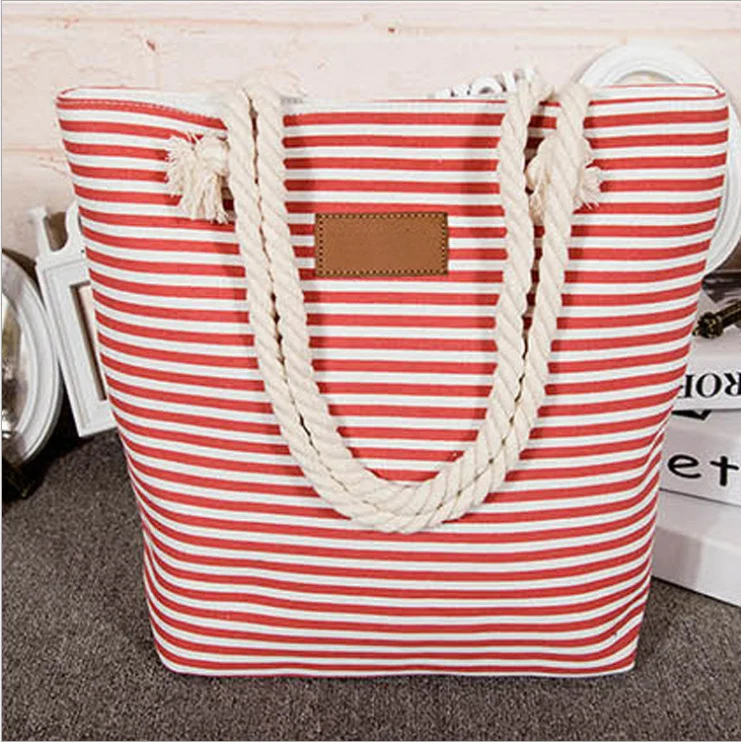 Gestreifte Strandtasche mit robusten Seilgriffen Skanto