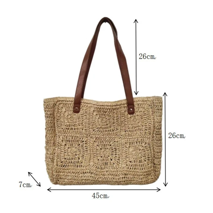 Natur-Bast-Shopper mit eleganten Ledergriffen Skanto