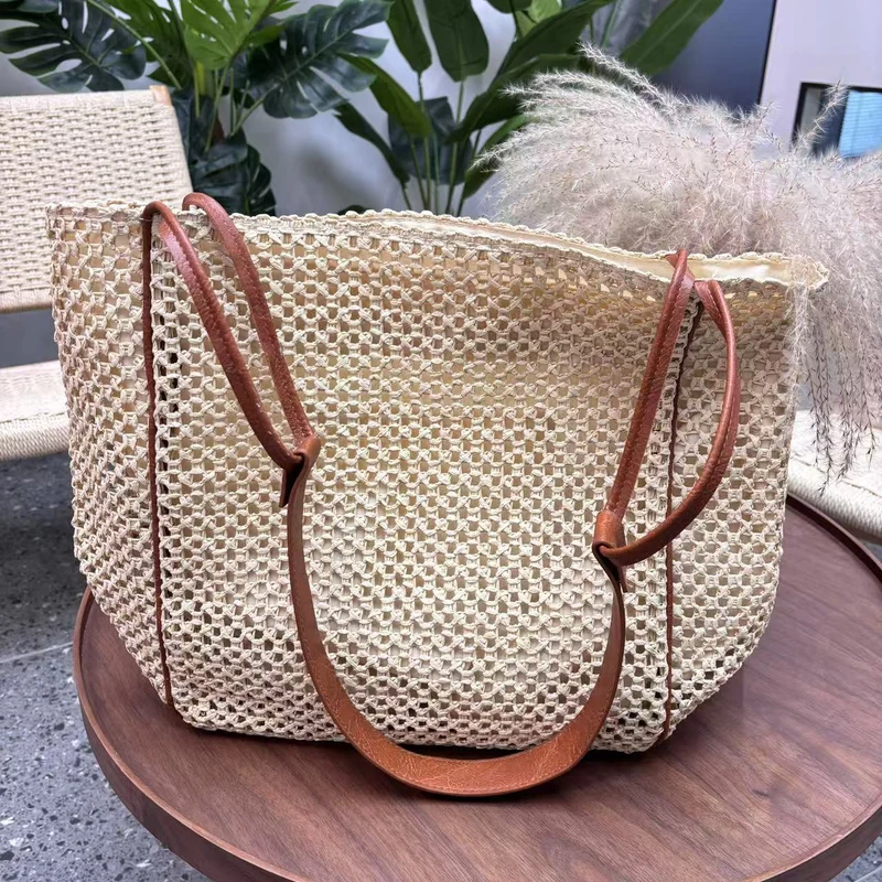 Geflochtene Baumwolltasche mit Ledergriff Skanto