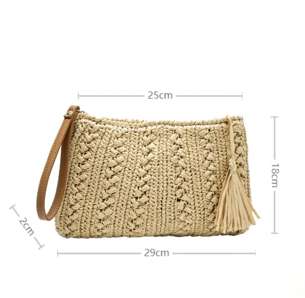 Handtasche aus geflochtenem Naturmaterial mit Quaste Skanto