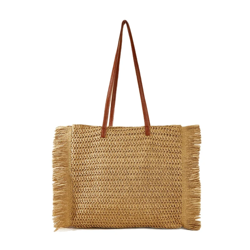 Bast-Strandtasche mit Fransen-Details Skanto