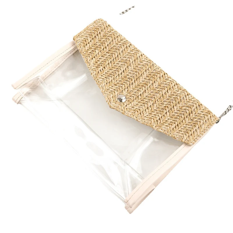 Elegante und stilvolle Umhängetasche aus transparentem Material mit geflochtener Klappe Skanto