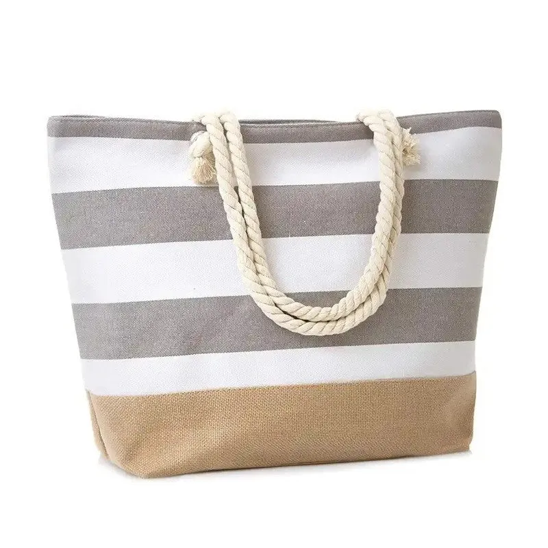 Strandtasche mit maritimen Streifen und robusten Seilgriffen Skanto