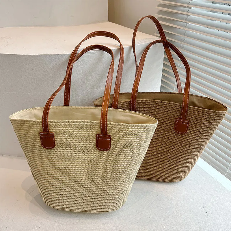 Klassische Strohtasche mit Lederakzenten Skanto