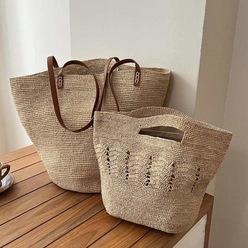Handgefertigte Strohtasche mit weichem Innenfutter Skanto