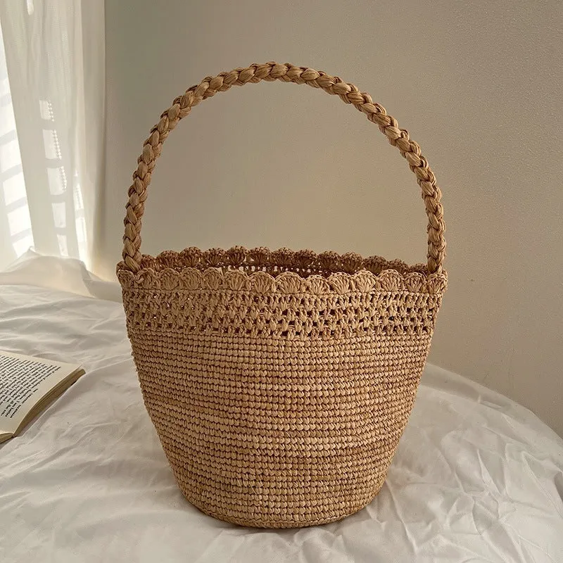 Handgefertigte Strohtasche mit geometrischem Muster Skanto