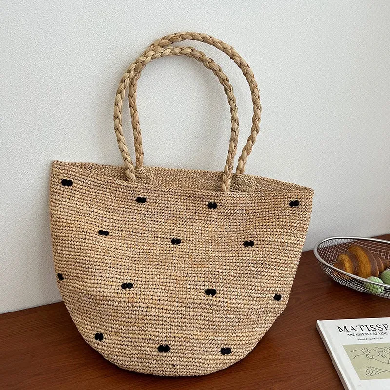 Handgefertigte Strohtasche mit geometrischem Muster Skanto