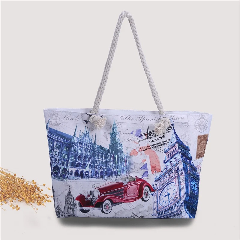 Strandtasche im urbanen Postkarten-Design Skanto