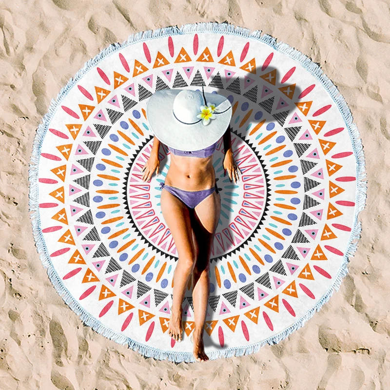 Rundes Strandtuch mit floralem Fransenmuster Skanto