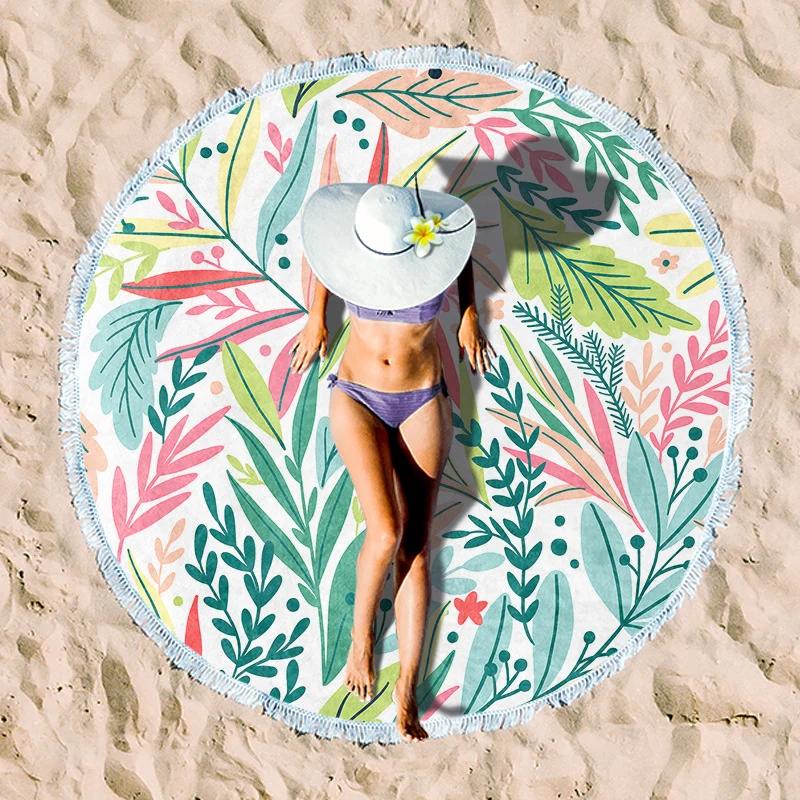 Rundes Strandtuch mit floralem Fransenmuster Skanto