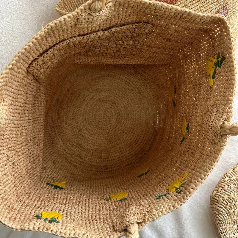 Handgemachte Strohtasche mit buntem Zitronen-Design Skanto