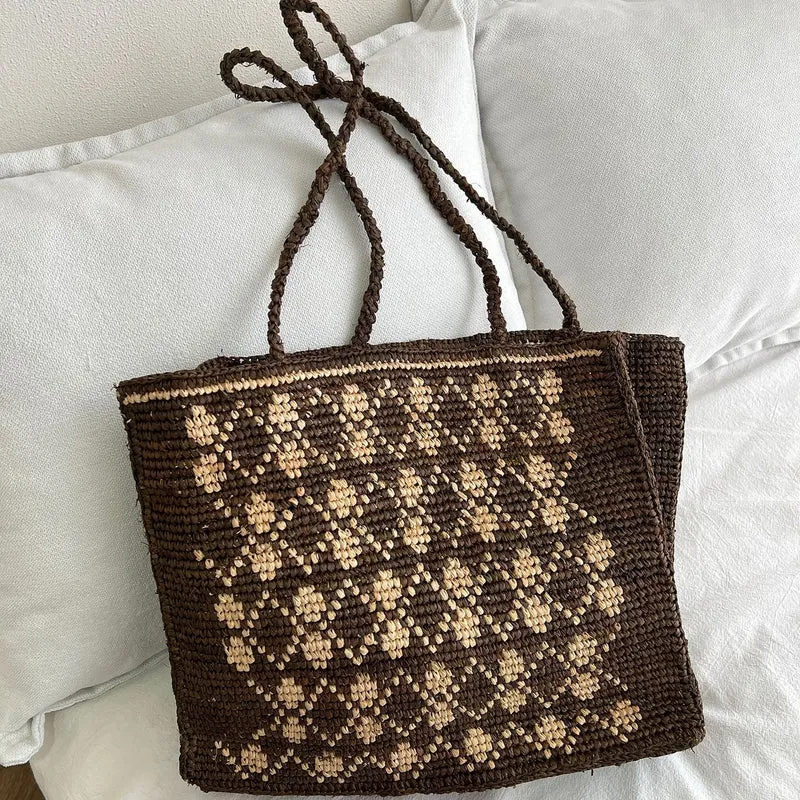 Handgemachte Stricktasche mit Blumenmuster Skanto