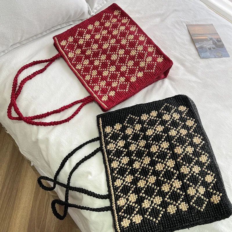 Handgemachte Stricktasche mit Blumenmuster Skanto