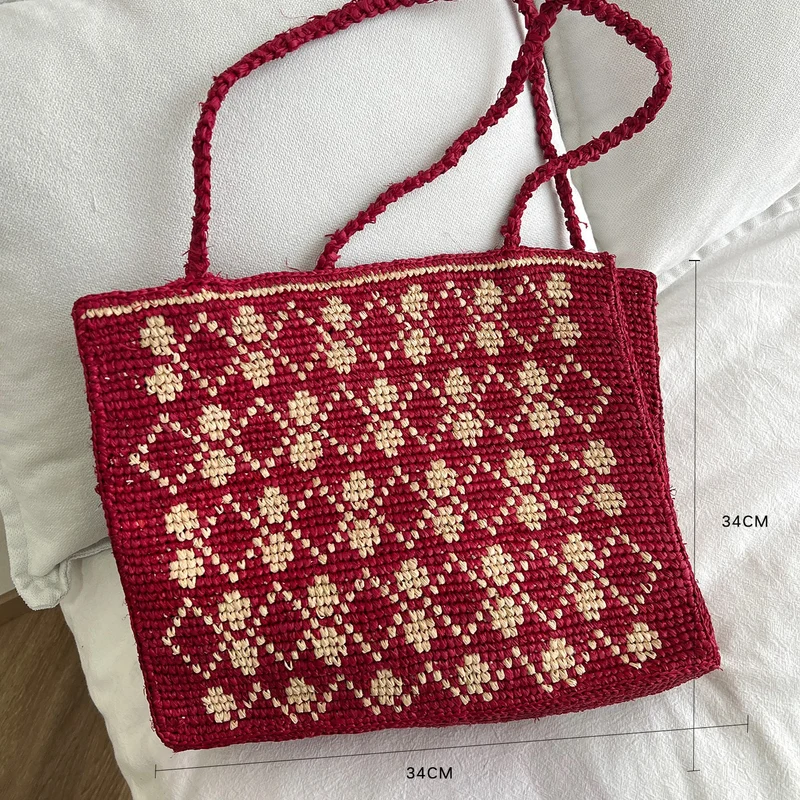 Handgemachte Stricktasche mit Blumenmuster Skanto