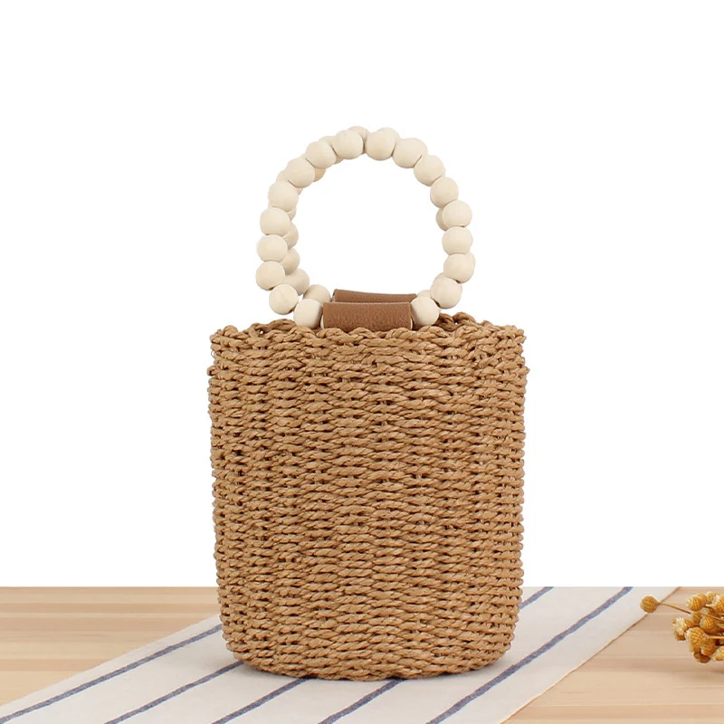 Handtasche in handgefertigter Naturflechtung mit elegantem Holzgriff Skanto