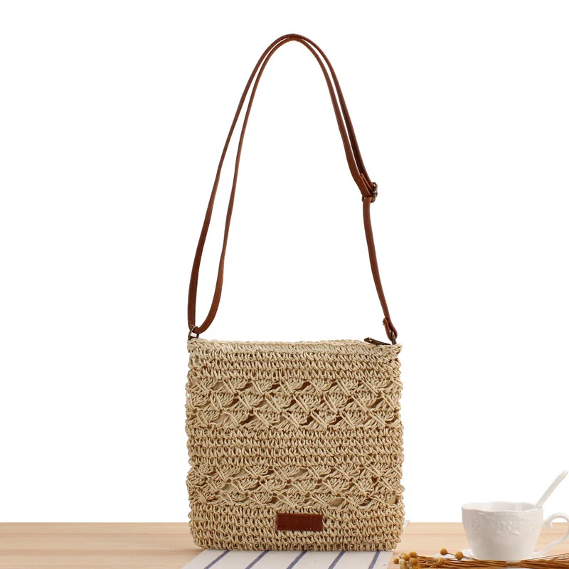 Handtasche aus geflochtenem Naturmaterial mit verstellbarem Schulterriemen Skanto