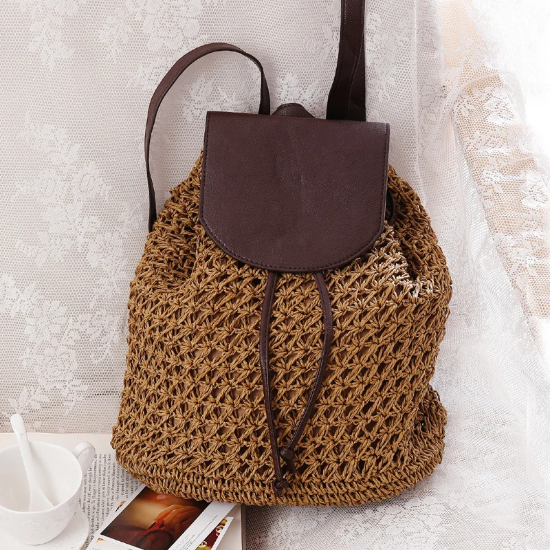 Makramee-Rucksacktasche mit eleganter Lederklappe Skanto