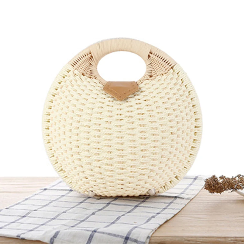 Runde Strohtasche mit elegantem Ledergriff Skanto