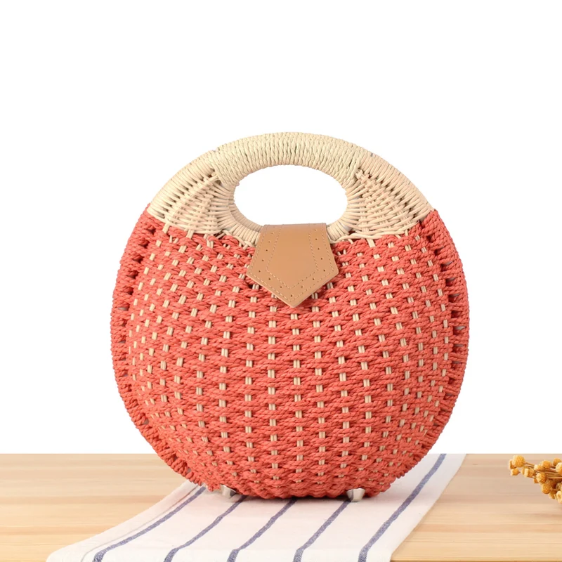 Runde Strohtasche mit elegantem Ledergriff Skanto
