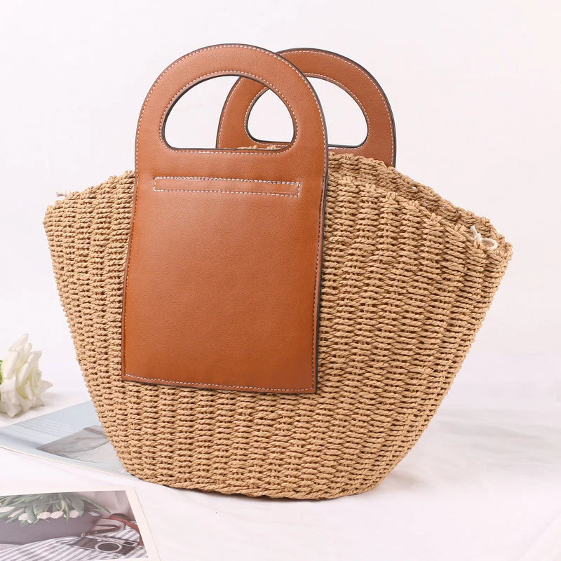 Handtasche aus hochwertigem Bast mit edlen Lederakzenten Skanto