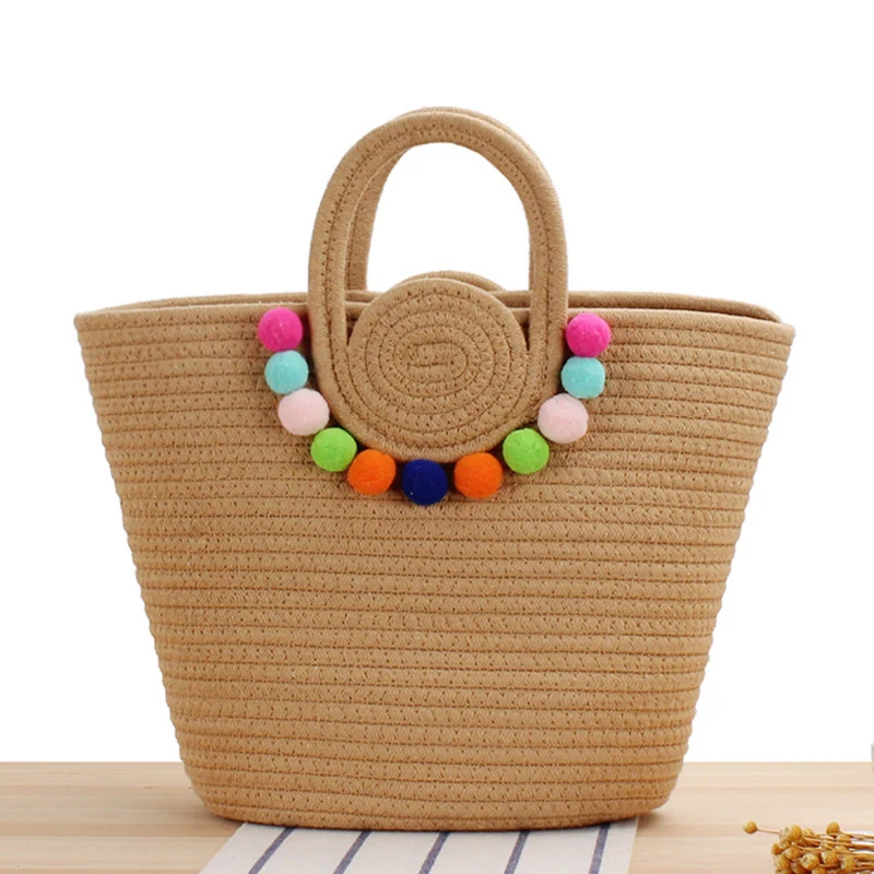 Stilvolle Strandtasche mit bunter Pompon-Dekoration Skanto