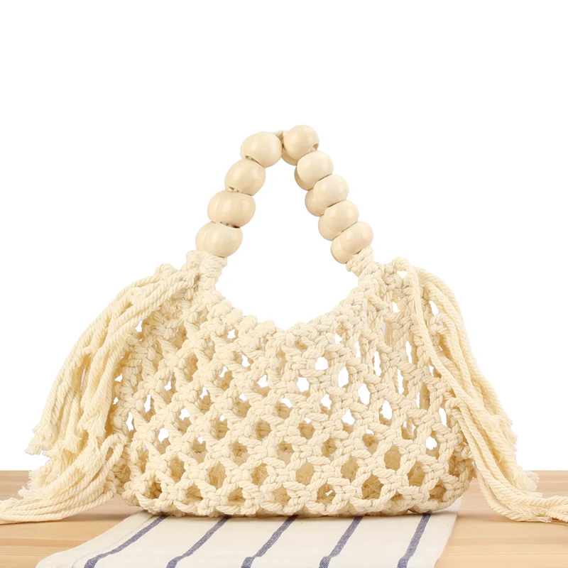 Handgefertigte Makramee-Tasche mit Holzgriff Skanto