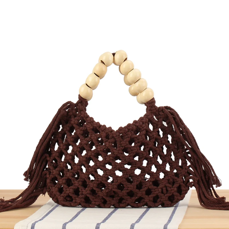 Handgefertigte Makramee-Tasche mit Holzgriff Skanto