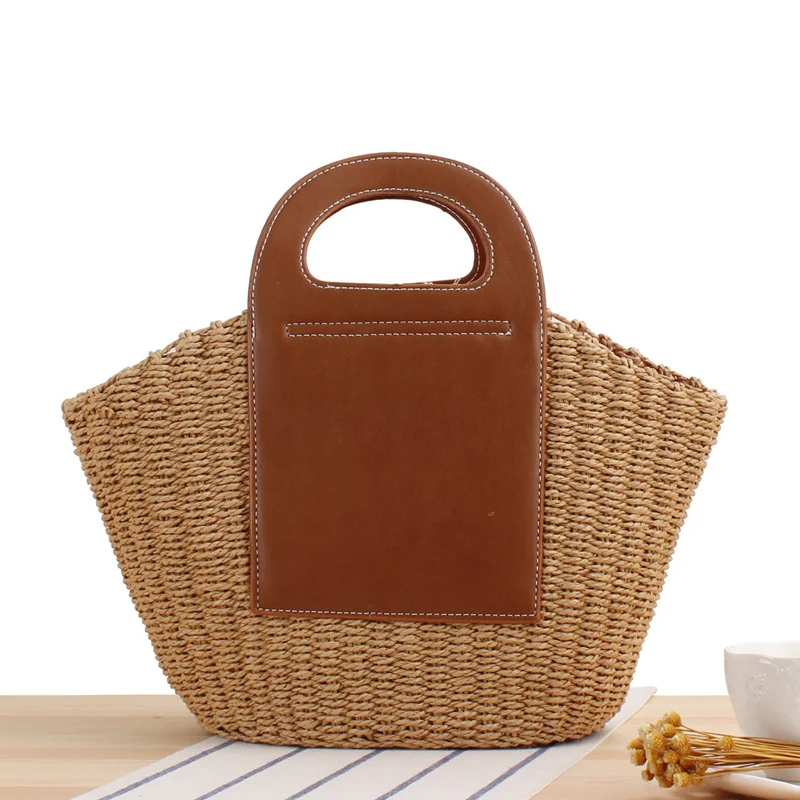 Natur-Raffia-Tragetasche mit eleganten Lederdetails Skanto
