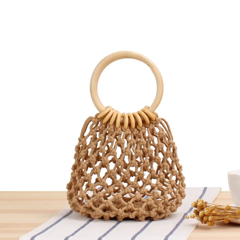 Elegante Netztasche mit Holzgriffen Skanto