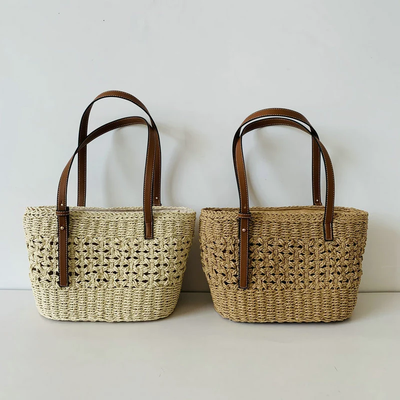 Handgefertigte Strandtasche mit hochwertigen Ledergriffen Skanto