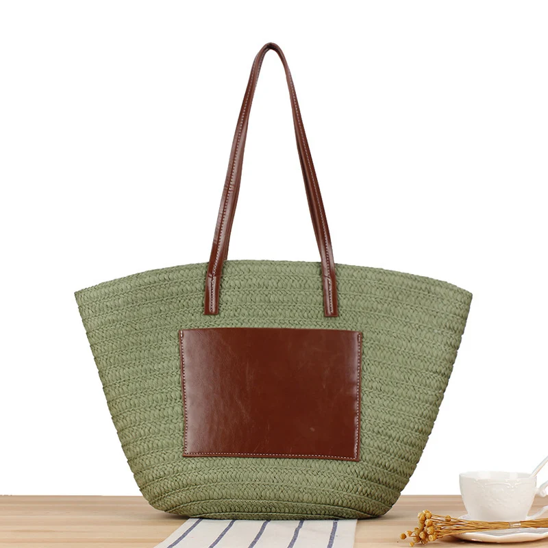 Trendige Stroh-Strandtasche mit Lederdetails Skanto