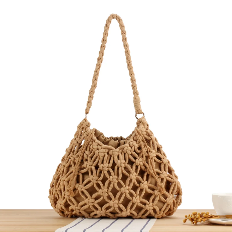 Trendige Makramee-Tasche mit geflochtenem Griff Skanto