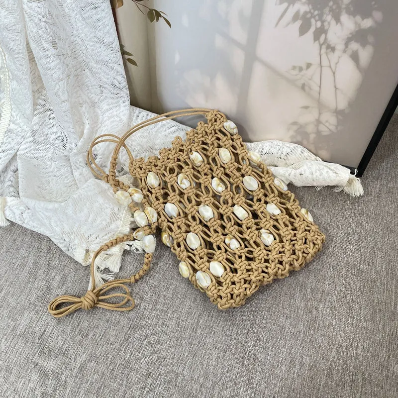 Handgeknüpfte Umhängetasche mit Muscheln Skanto
