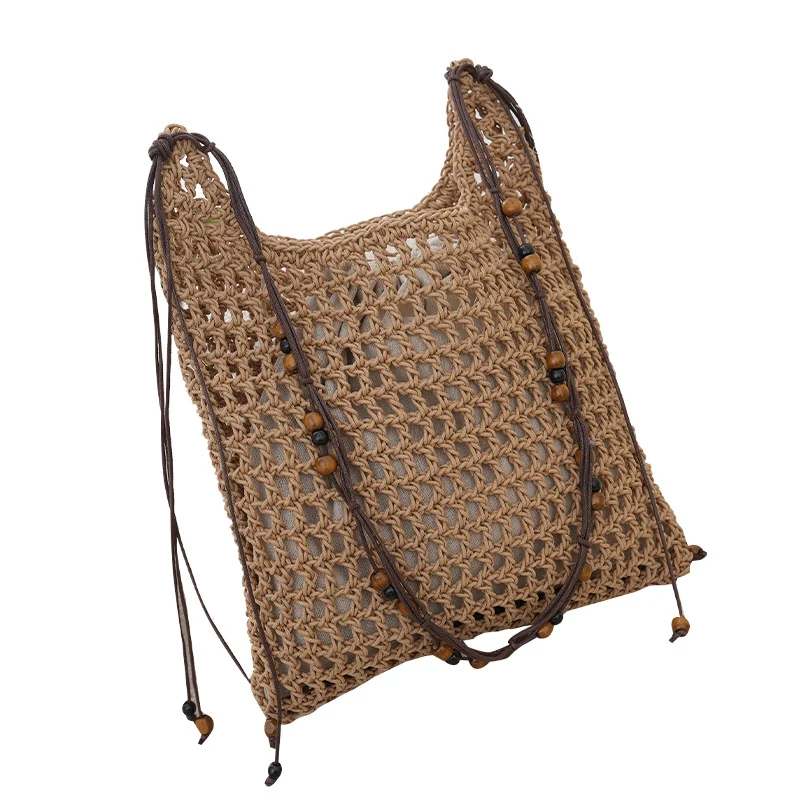 Handgefertigte Netztasche mit Holz-Akzenten Skanto