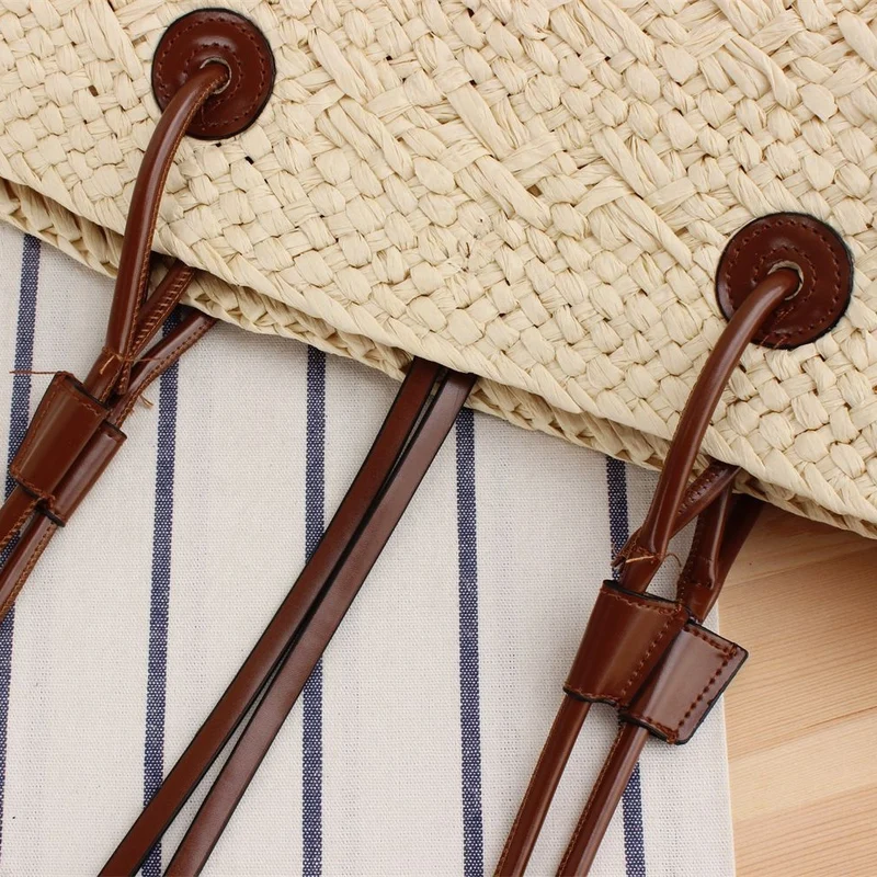 Handtasche aus Naturgeflecht mit Ledergriff Skanto