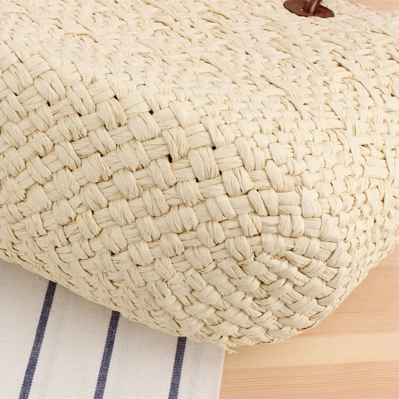 Handtasche aus Naturgeflecht mit Ledergriff Skanto