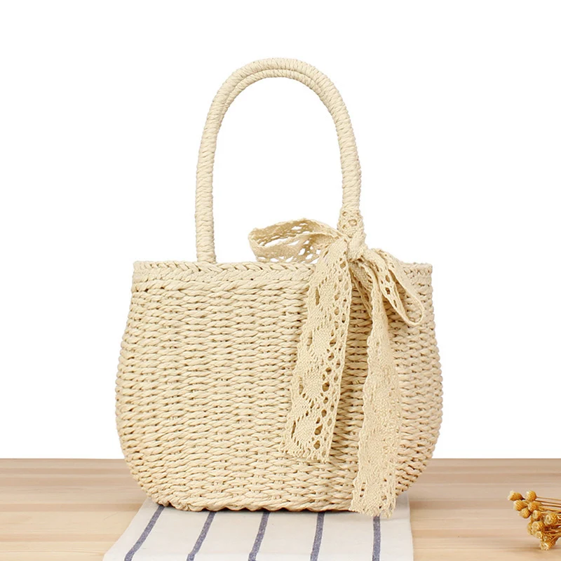 Handgefertigte Raffia-Tasche mit eleganter Spitze Skanto