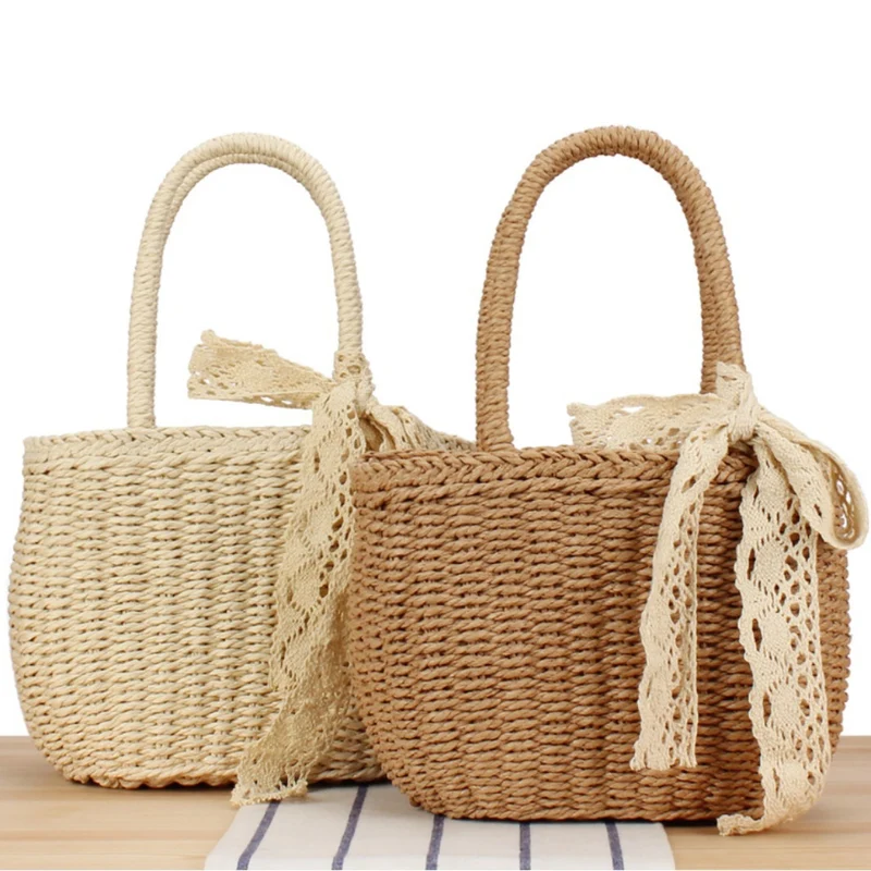 Handgefertigte Raffia-Tasche mit eleganter Spitze Skanto