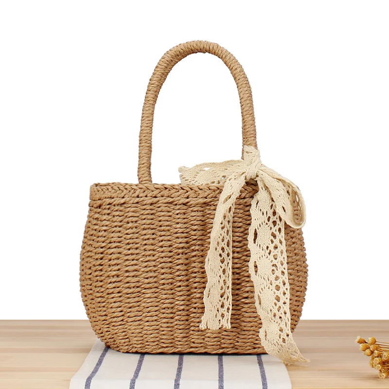Handgefertigte Raffia-Tasche mit eleganter Spitze Skanto