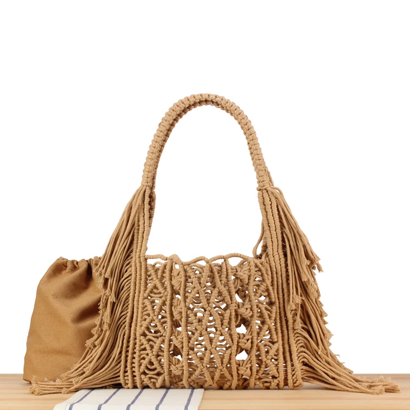 Makramee Schultertasche mit Fransen und Innentasche Skanto