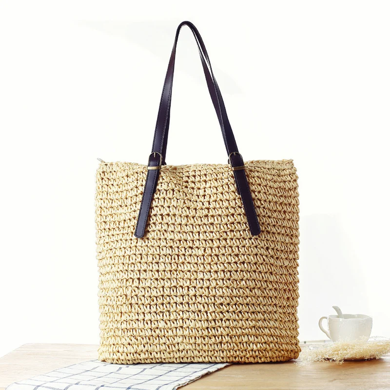 Geflochtene Strandtasche mit robusten Ledergriffen Skanto