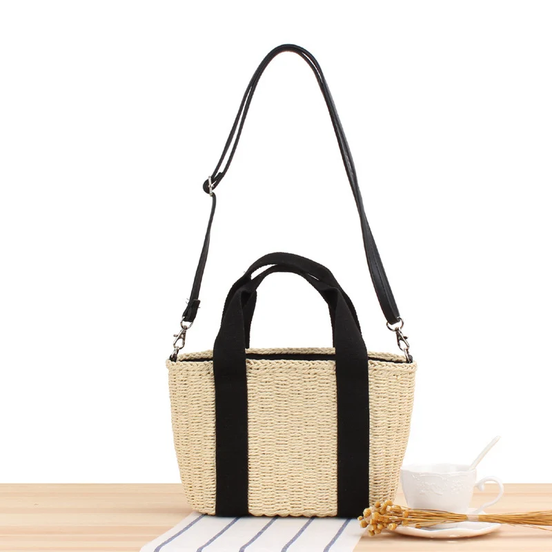 Elegante gewebte Handtasche mit kontrastierenden Riemen Skanto