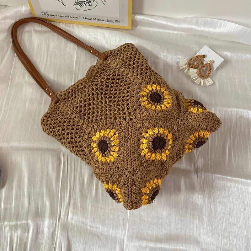 Handgeknüpfte Umhängetasche mit Sonnenblumenmuster Skanto