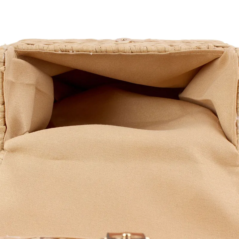 Handtasche aus handgewebtem Naturmaterial mit stilvollem Lederverschluss Skanto