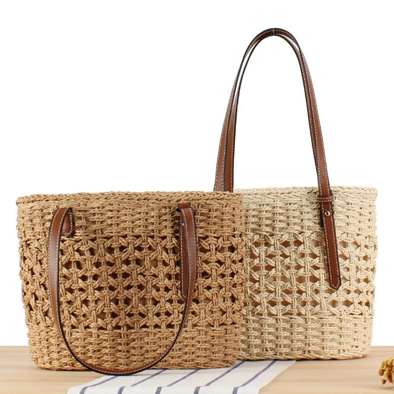 Handtasche aus handgewebtem Geflecht mit robusten Ledergriffen Skanto