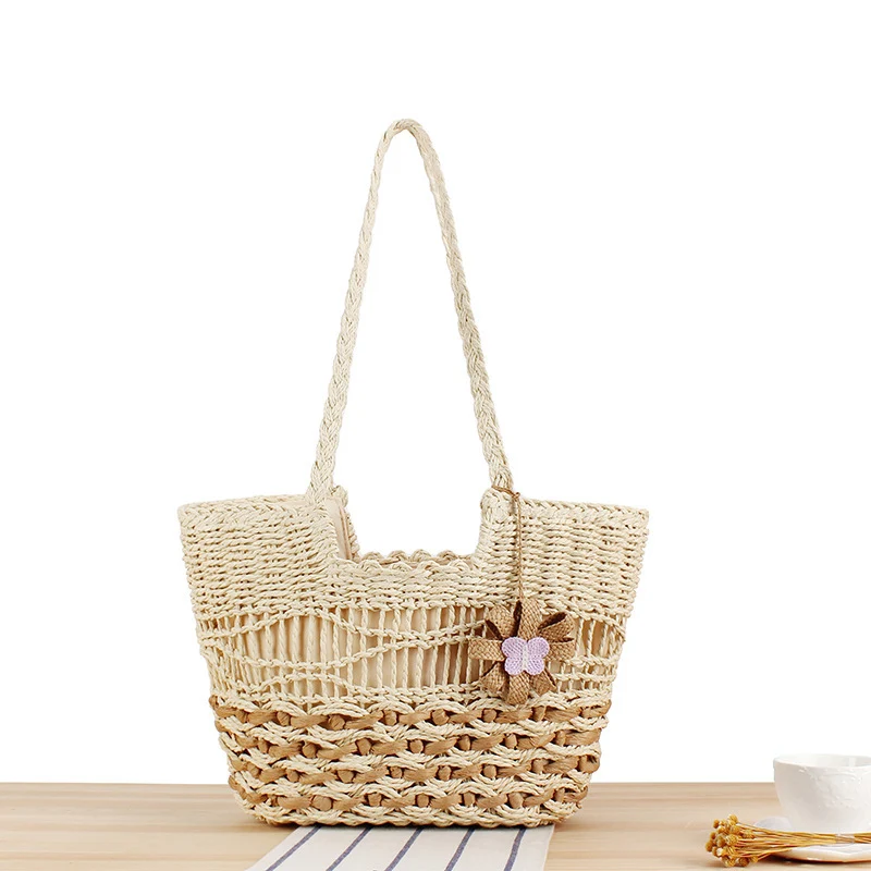 Handgemachte Stroh-Tragetasche mit einzigartigem Blumendesign Skanto