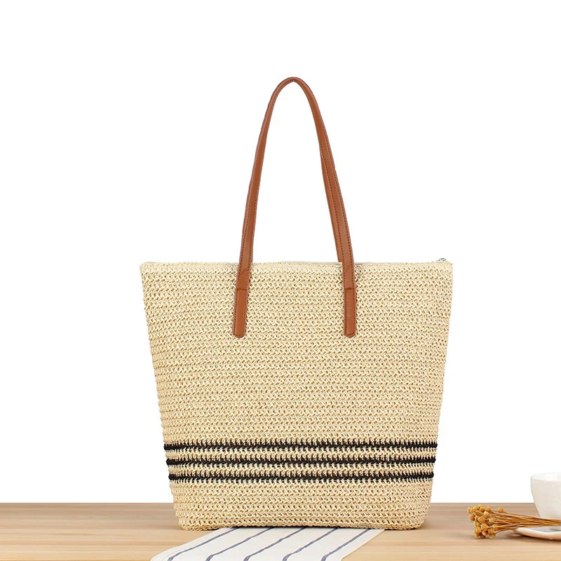 Geflochtene Strandtasche mit Ledergriff Skanto
